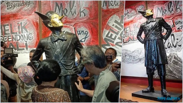 Megawati Disambut Patung Pria Kurus Berhidung Panjang saat Sambangi Pameran Butet